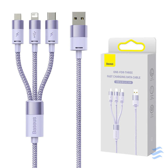 3in1 USB cable Baseus StarSpeed Series USB C + Micro + Lightning 3,5A 1.2m (Purple) Combo Cables