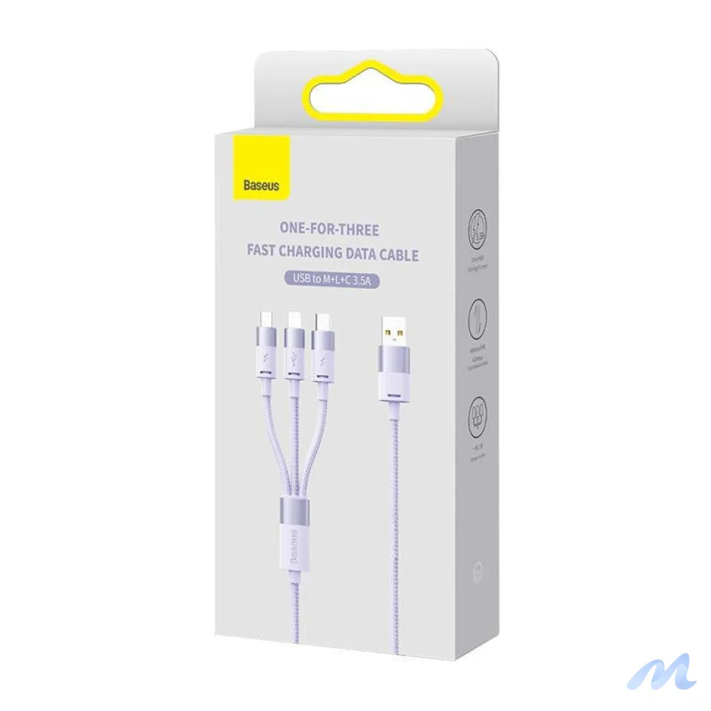 3in1 USB cable Baseus StarSpeed Series, USB-C + Micro + Lightning 3,5A, 1.2m (Purple)