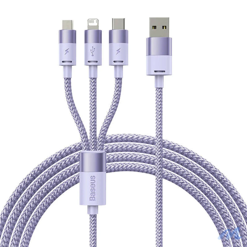 3in1 USB cable Baseus StarSpeed Series, USB-C + Micro + Lightning 3,5A, 1.2m (Purple)