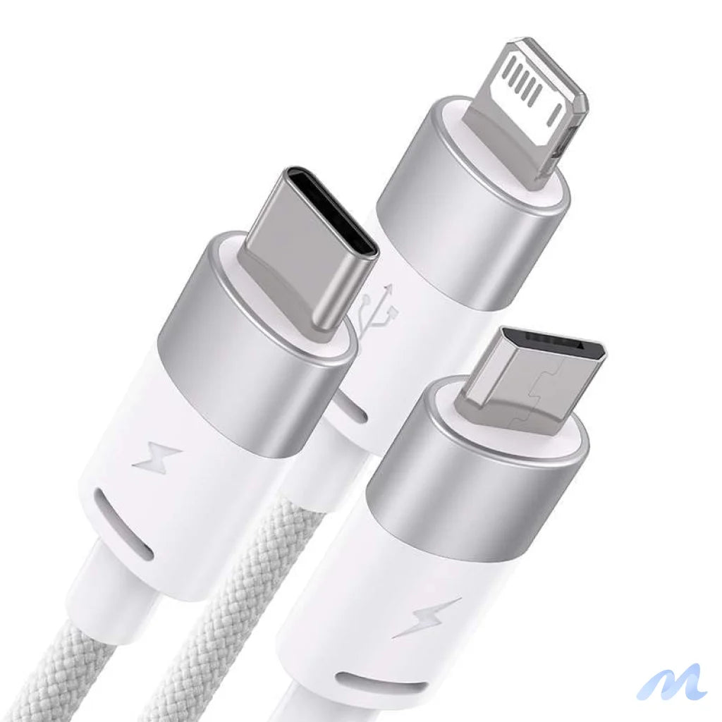 3in1 USB cable Baseus StarSpeed Series, USB-C + Micro + Lightning 3,5A, 1.2m (White)