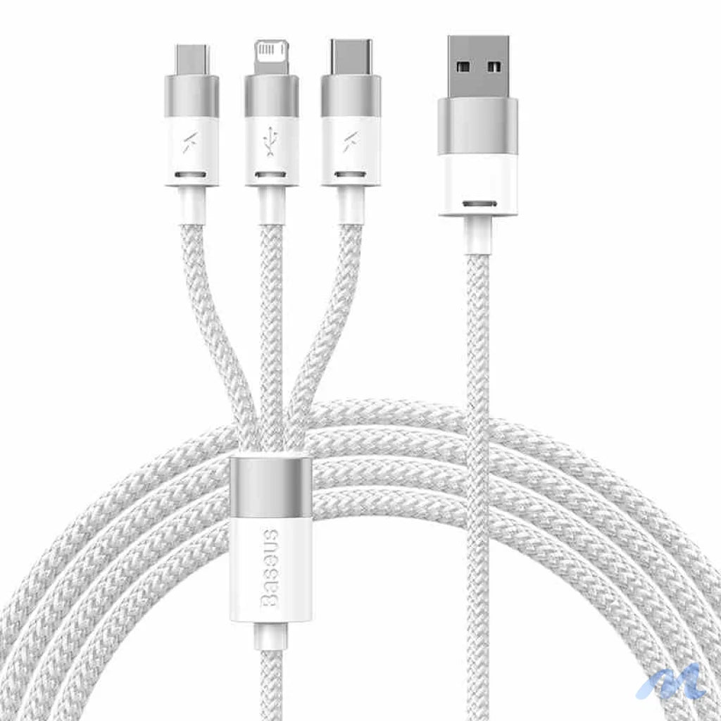 3in1 USB cable Baseus StarSpeed Series, USB-C + Micro + Lightning 3,5A, 1.2m (White)