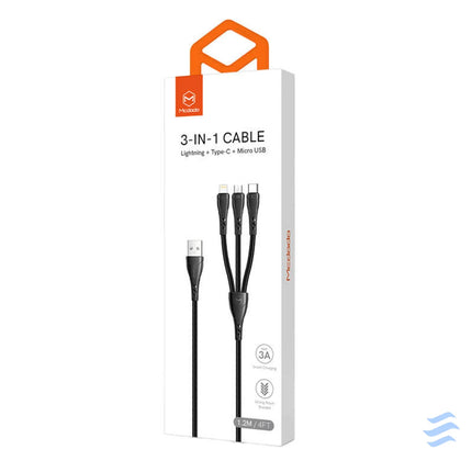 3in1 USB to USB C / Lightning / Micro USB Cable Mcdodo CA 6960 1.2m (Black) Combo Cables