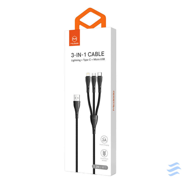 3in1 USB to USB C / Lightning / Micro USB Cable Mcdodo CA 6960 1.2m (Black) Combo Cables