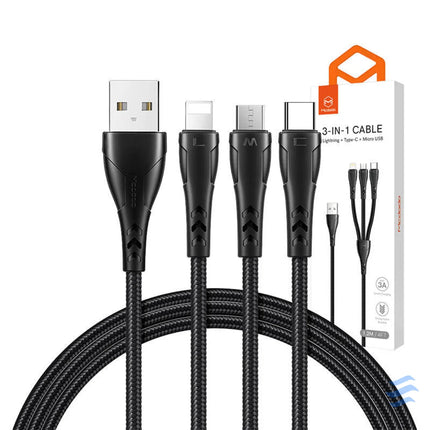 3in1 USB to USB C / Lightning / Micro USB Cable Mcdodo CA 6960 1.2m (Black) Combo Cables