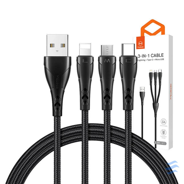 3in1 USB to USB C / Lightning / Micro USB Cable Mcdodo CA 6960 1.2m (Black) Combo Cables