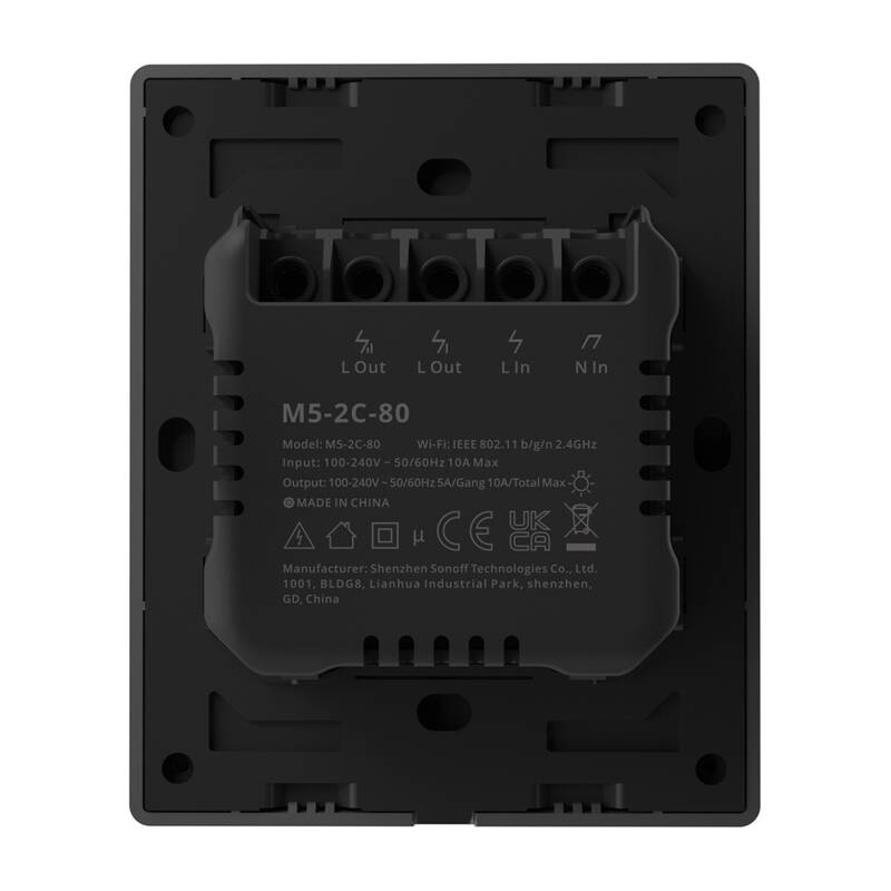 Smart WiFi wall switch SONOFF M5-2C-80 (2-channel, for frame, graphite)