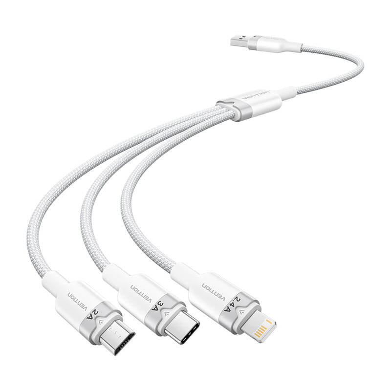 USB 2.0 A to 3in1 3A cable Vention CTPWG 1.5M (white)