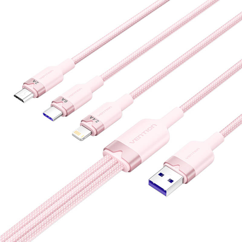 USB 2.0 A to 3-in-1 6A cable Vention CTRPG 1.5M (pink)