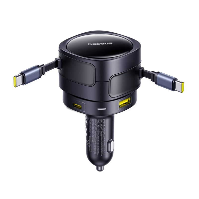 Baseus Enjoyment Max car charger with USB-C+USB-C cables and USB-A+USB-C ports 90W Black