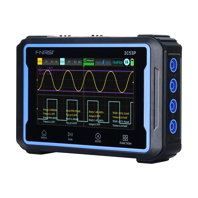 Portable 3-in-1 FNIRSI 2C53P 4.3" touchscreen oscilloscope