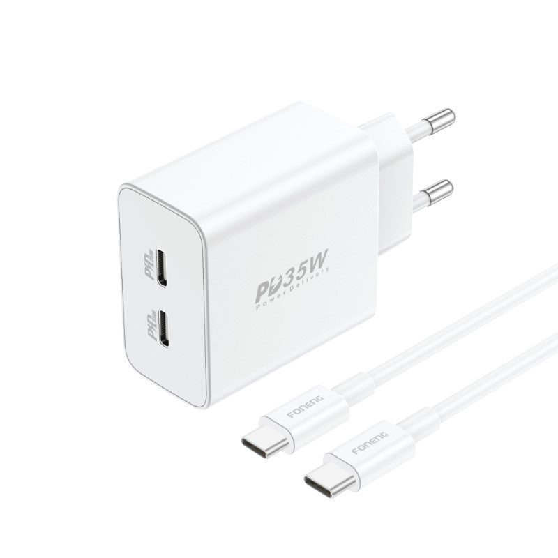 GaN Foneng EU50 charger, 35W 2x USB-C to Type-C to Lightning (white)
