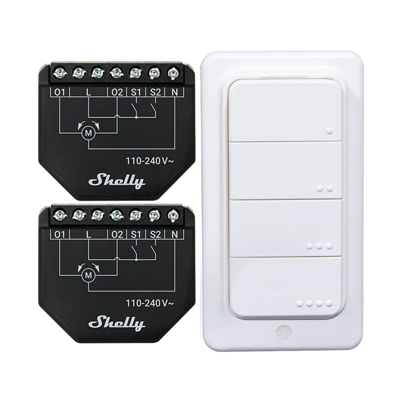 Set of 2 WiFi Shutter Controllers for Blinds/Curtains Shelly Shutter + BLU RC Button 4