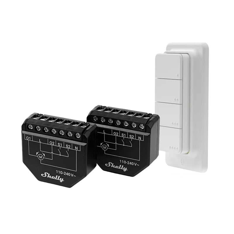 Set of 2 WiFi Shutter Controllers for Blinds/Curtains Shelly Shutter + BLU RC Button 4