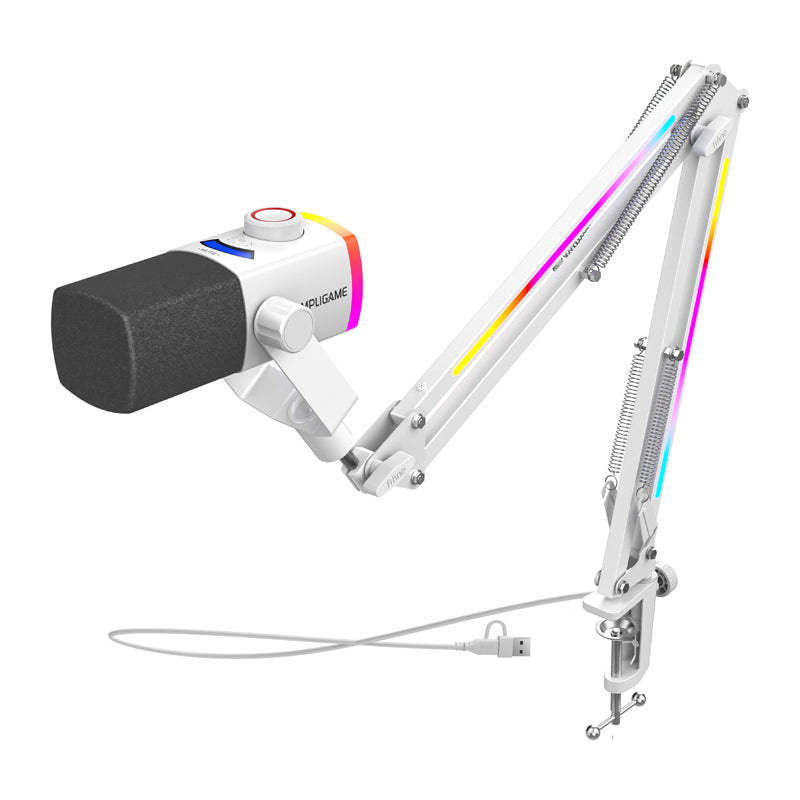 Fifine AM8proTW dynamic microphone with boom arm (white)