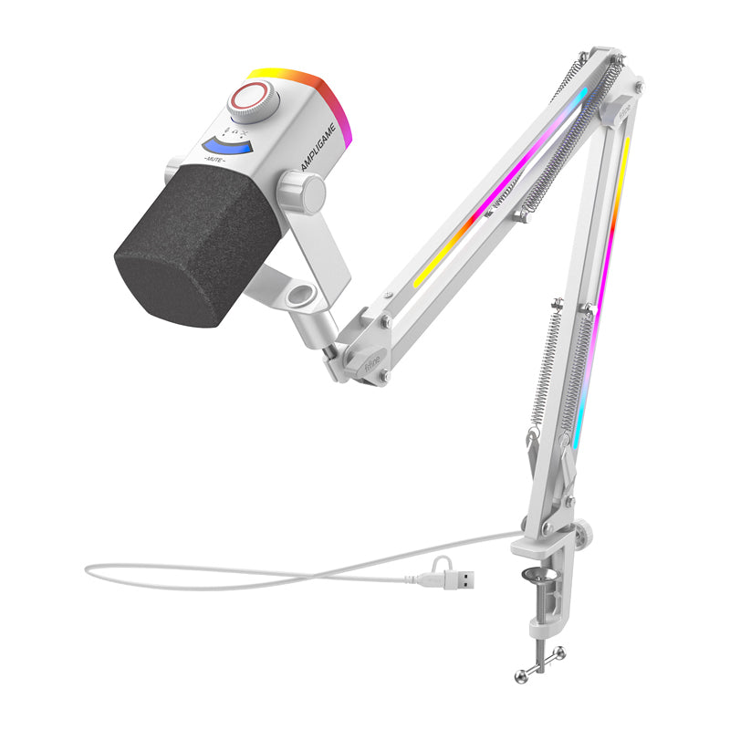 Fifine AM8proTW dynamic microphone with boom arm (white)