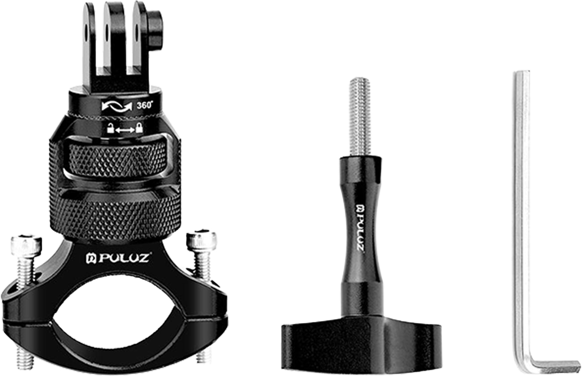 Aluminum 360° PULUZ Steering Wheel Mount for Sports Cameras (Black)