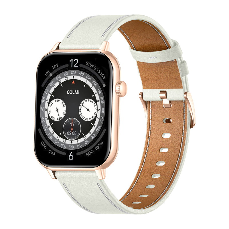 COLMI C28 Smartwatch in Gold with a White Leather Strap