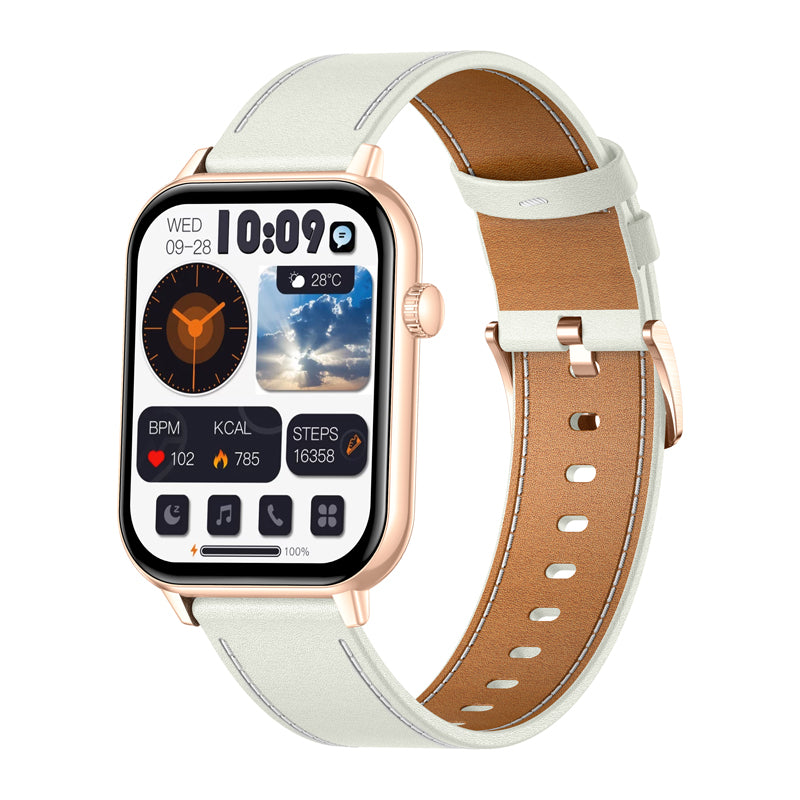 COLMI C28 Smartwatch in Gold with a White Leather Strap