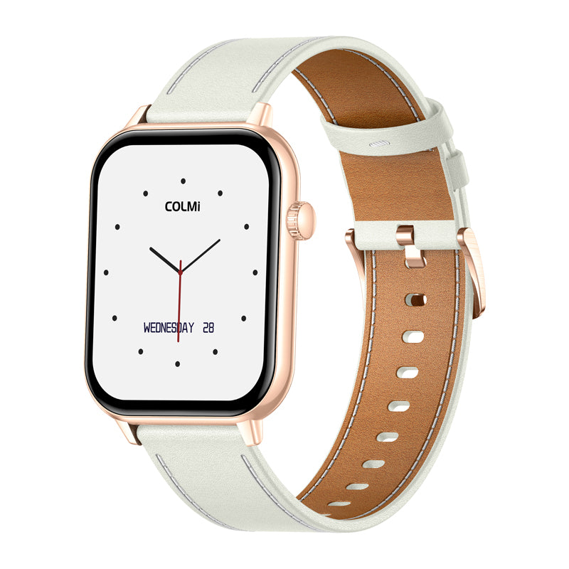 COLMI C28 Smartwatch in Gold with a White Leather Strap