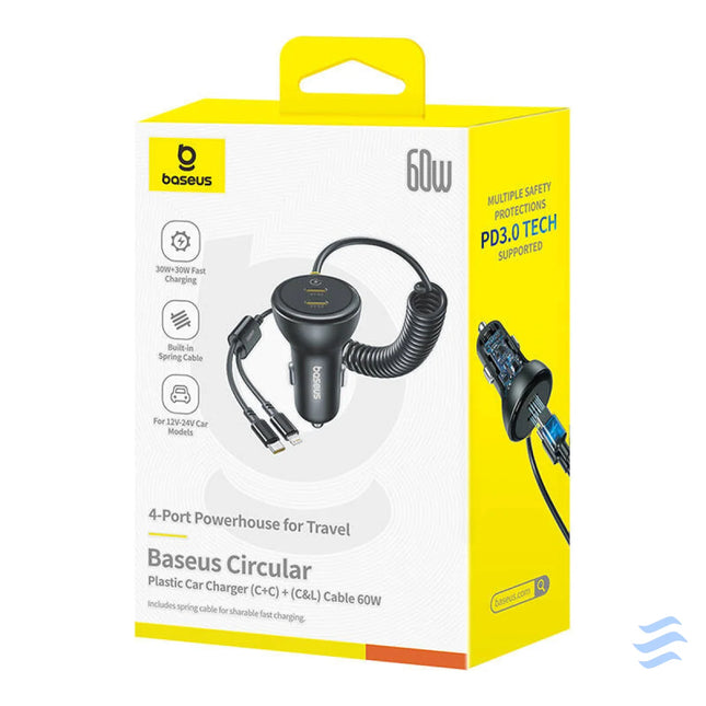 60W Baseus USB C car charger + Lightning cable (Black) Car chargers