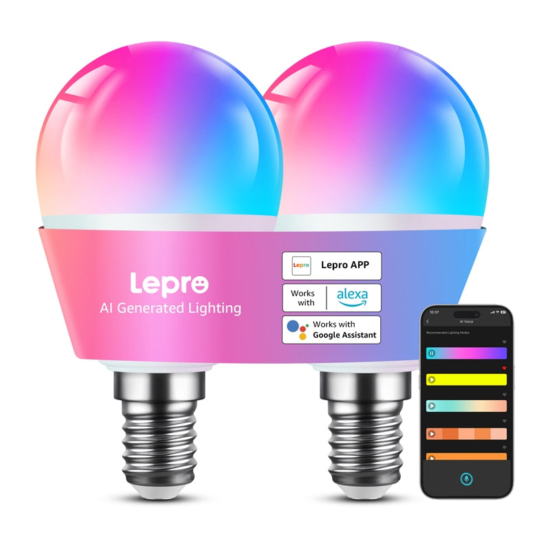 LEPRO BP1-2 E14 LED Bulb with Bluetooth and Wi-Fi, 470 lm, 2-pack