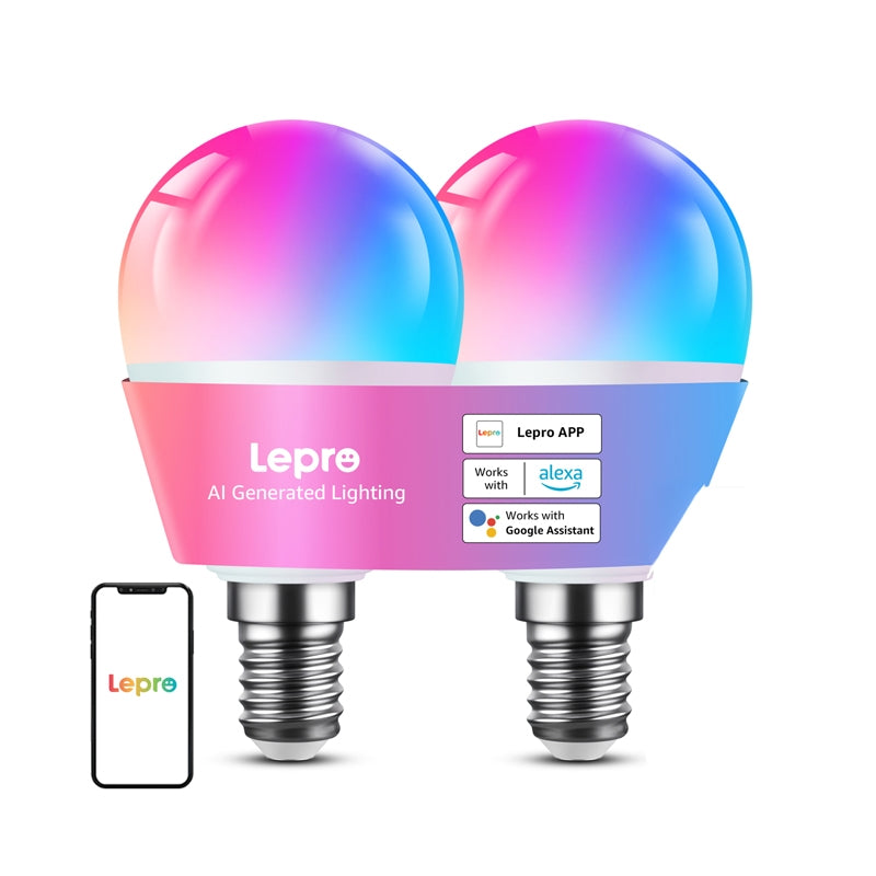LEPRO BP1-2 E14 LED Bulb with Bluetooth and Wi-Fi, 470 lm, 2-pack