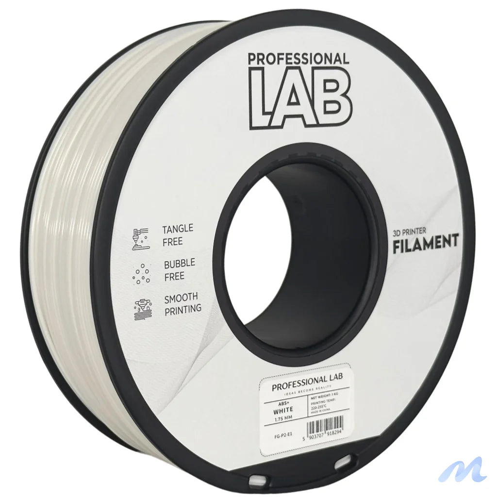 ABS is a strong, impact-resistant filament, ideal for functional parts and mechanical components. It requires a heated bed and enclosure to minimize warping and should be used in a well-ventilated area.