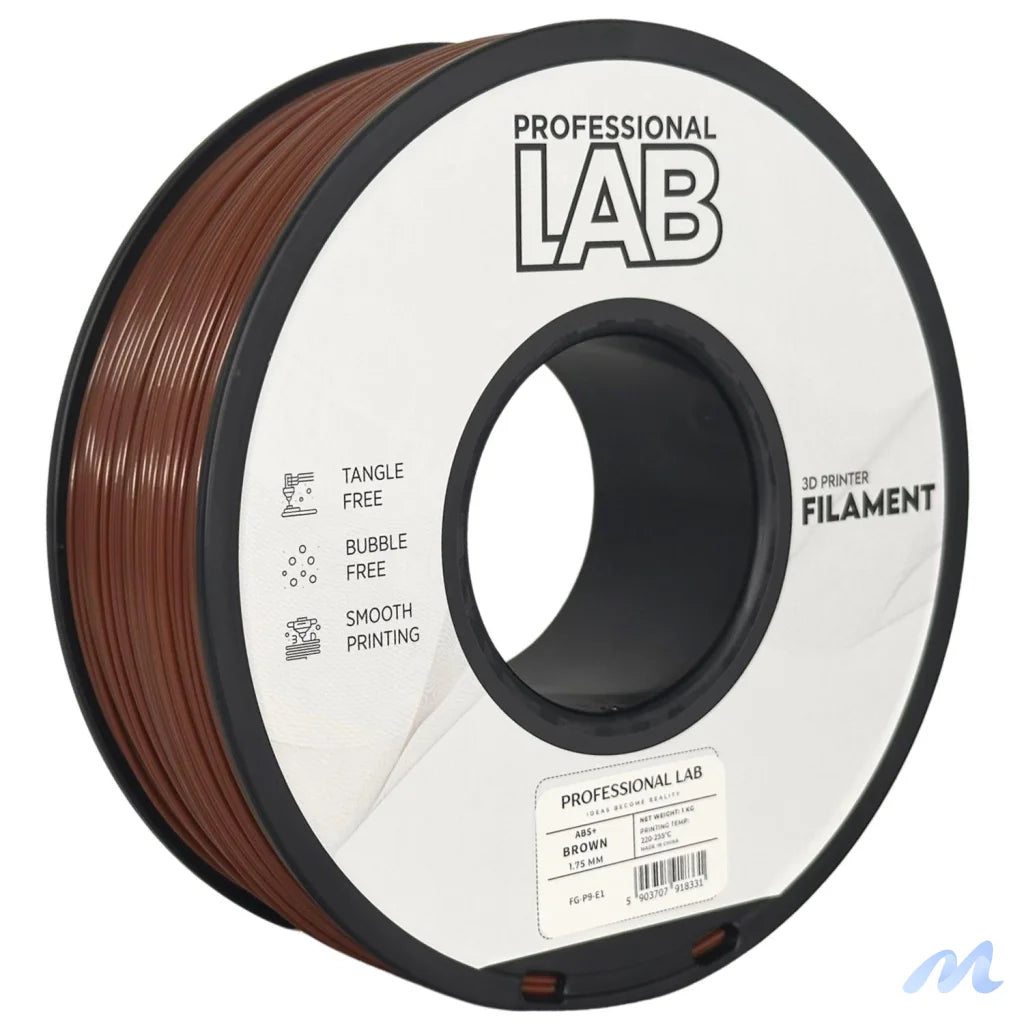 ABS is a strong, impact-resistant filament, ideal for functional parts and mechanical components. It requires a heated bed and enclosure to minimize warping and should be used in a well-ventilated area.