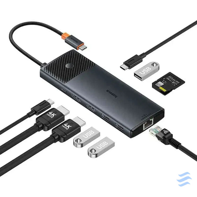Adapter Hub 10in1 Baseus USB C 2xHDMI 3xUSB A USB C RJ45 SD/TF PD (black) Hubs