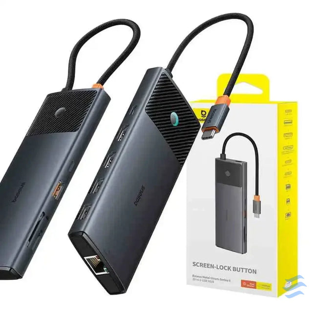 Adapter Hub 10in1 Baseus USB C 2xHDMI 3xUSB A USB C RJ45 SD/TF PD (black) Hubs