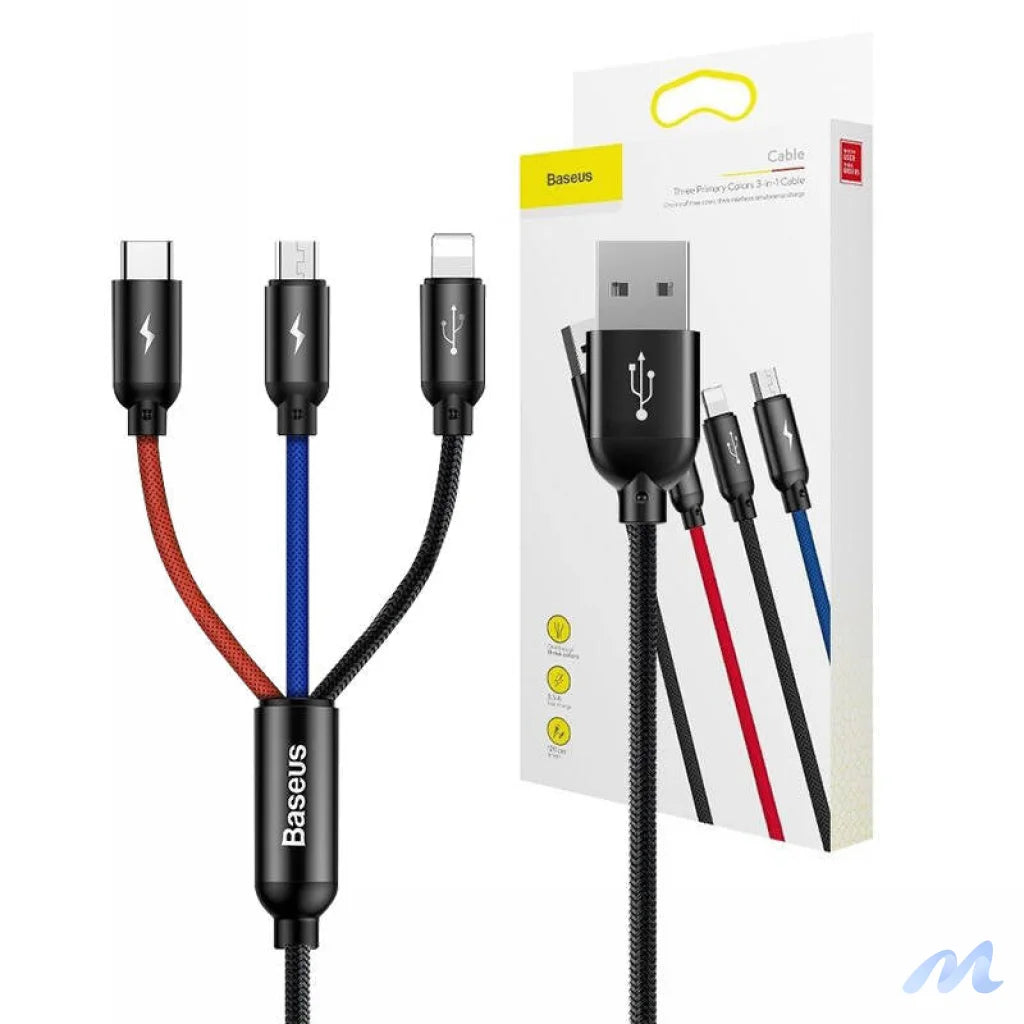 Baseus 3in1 Cable USB-C / Lightning / Micro 3,5A 0,3m (Black)