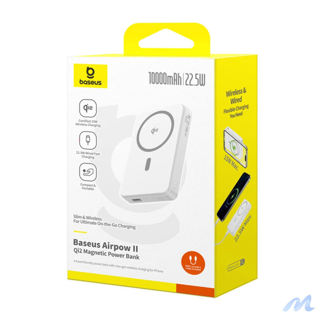 Baseus Airpow2 Qi2 magnetic powerbank 10000mAh 22.5W (white)