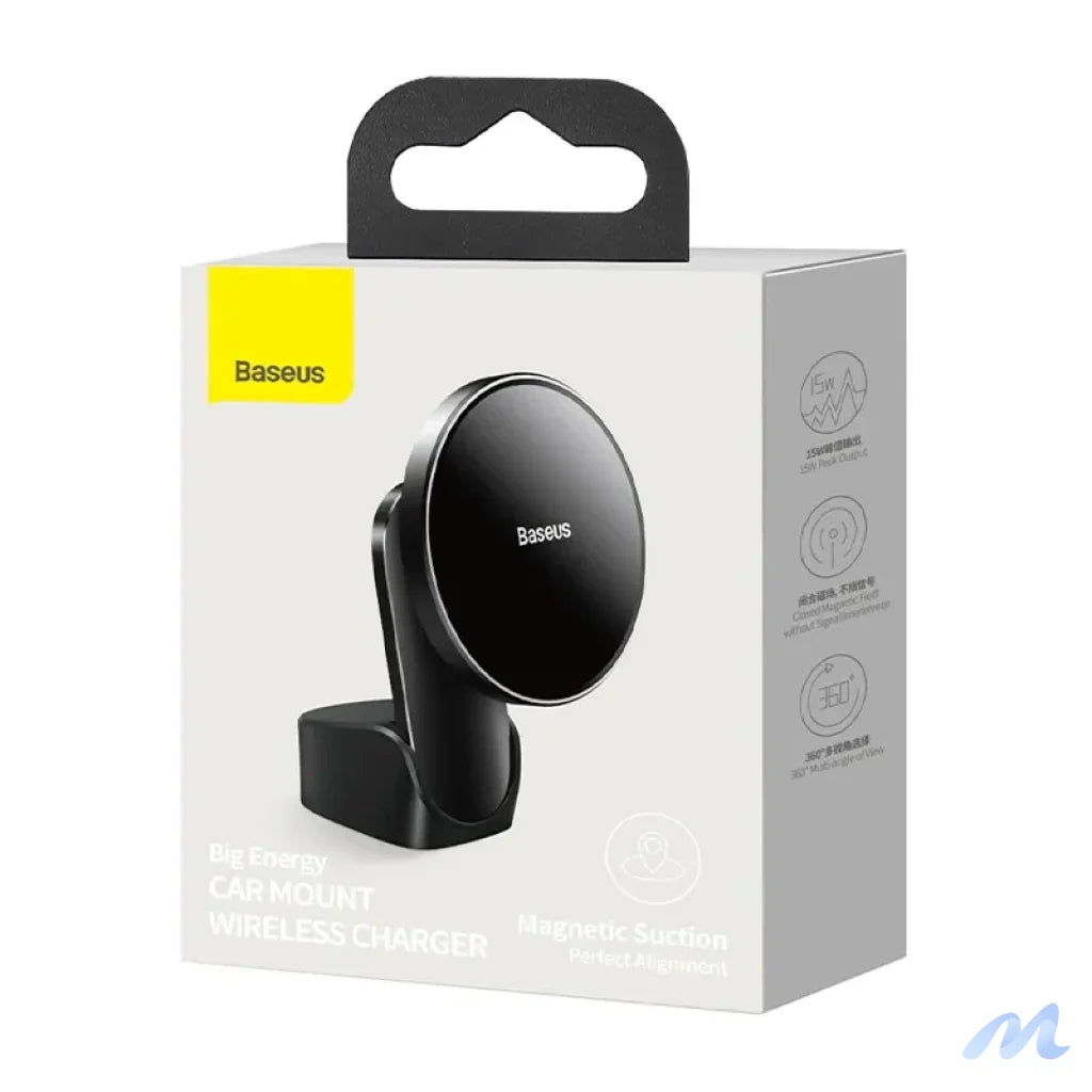 Baseus Big Energy car mount with wireless charger 15W for Iphone 12 / Iphone 13 (Black)