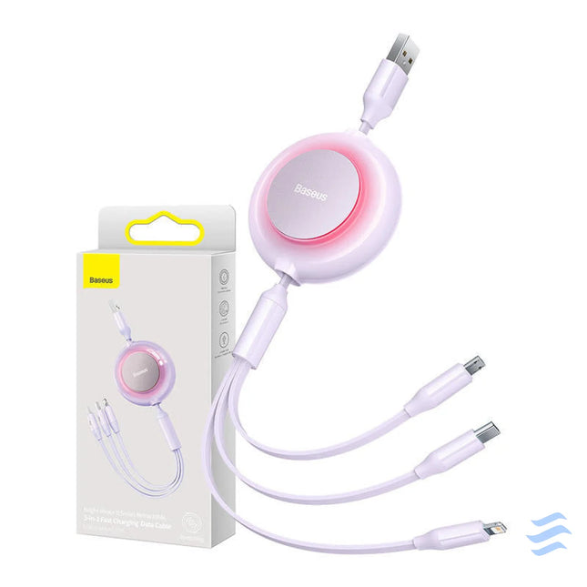 Baseus Bright Mirror 2 3 in 1 USB 3 in 1 cable for micro USB / USB C / Lightning 3.5A 1.1m (Purple) Combo Cables