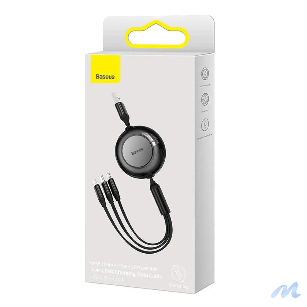 Baseus Bright Mirror 2, USB 3-in-1 cable for micro USB / USB-C / Lightning 3.5A 1.1m (Black)