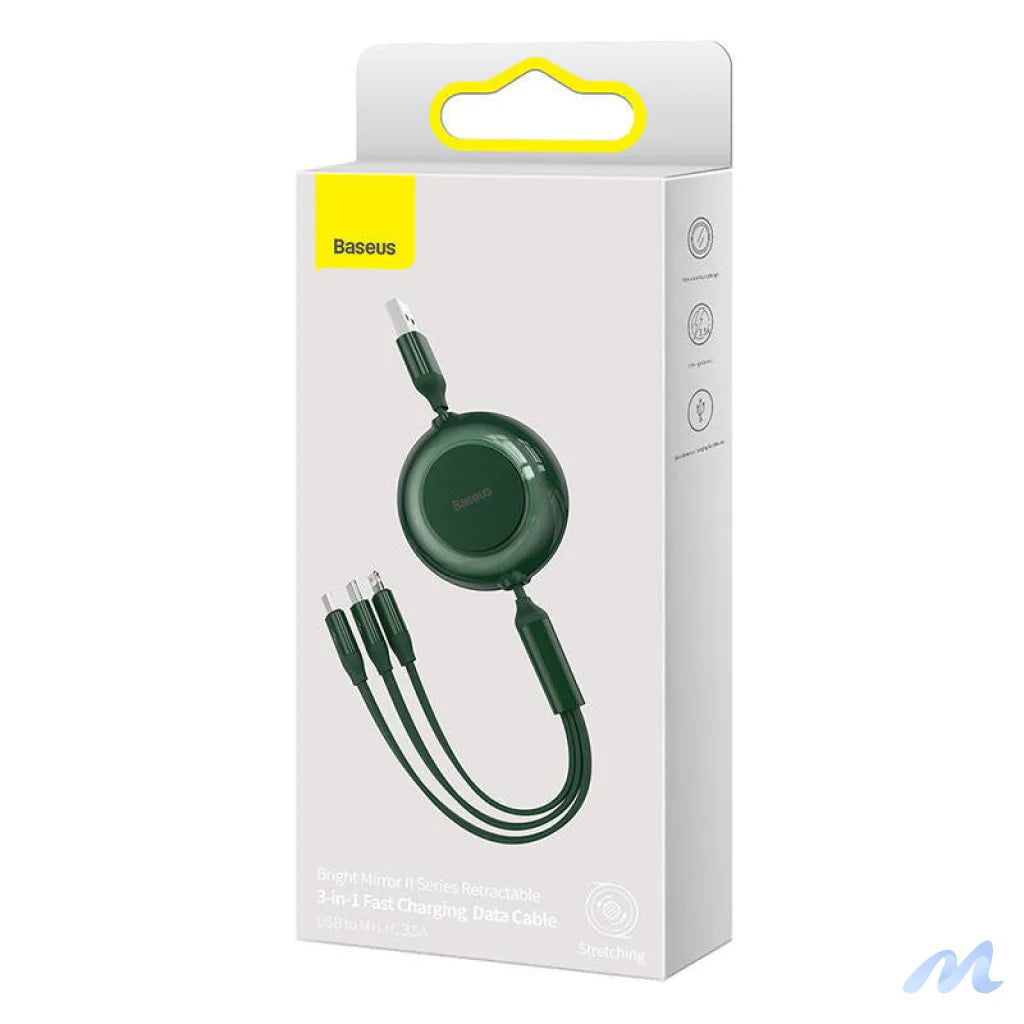 Baseus Bright Mirror 2, USB 3-in-1 cable for micro USB / USB-C / Lightning 3.5A 1.1m (Green)
