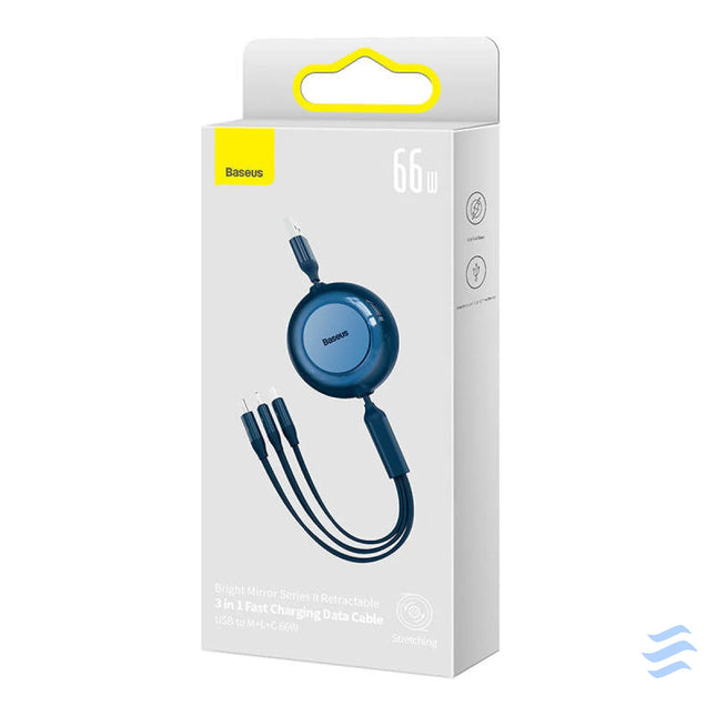 Baseus Bright Mirror 3 USB 3 in 1 cable for micro USB / USB C / Lightning 66W / 2A 1.1m (Blue) Combo Cables