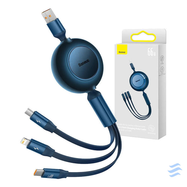Baseus Bright Mirror 3 USB 3 in 1 cable for micro USB / USB C / Lightning 66W / 2A 1.1m (Blue) Combo Cables