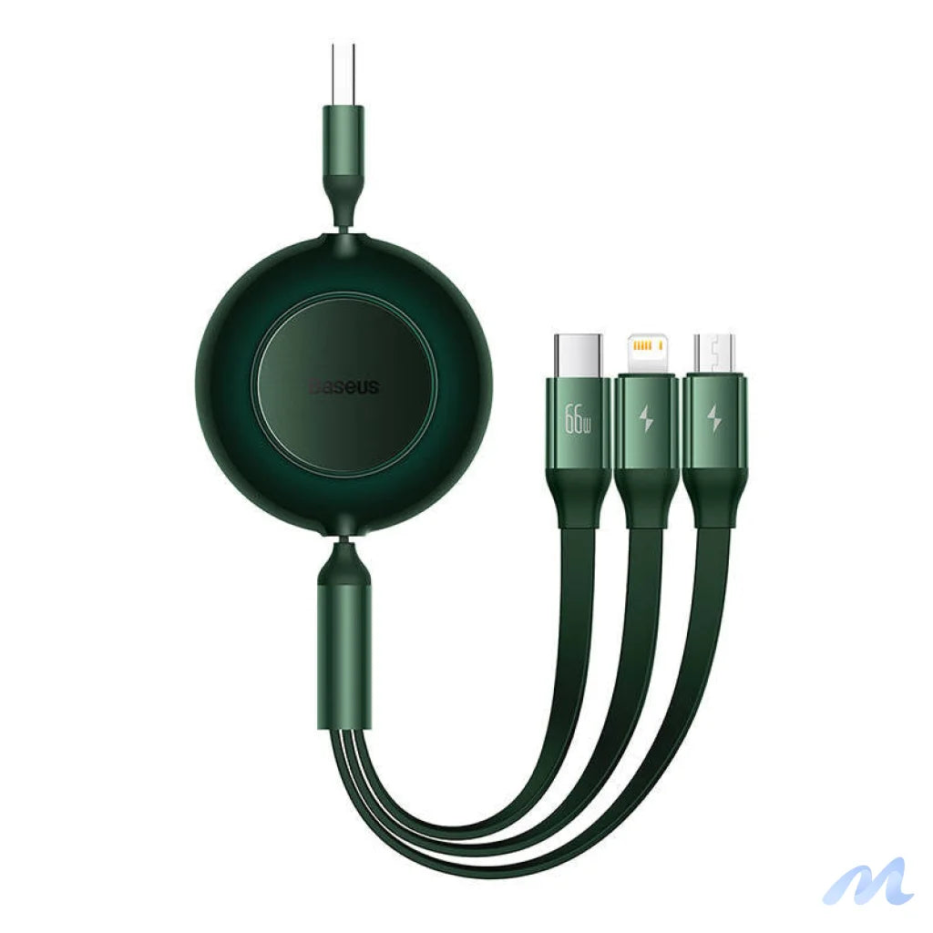 Baseus Bright Mirror 3, USB 3-in-1 cable for micro USB / USB-C / Lightning 66W / 2A 1.1m (Green)