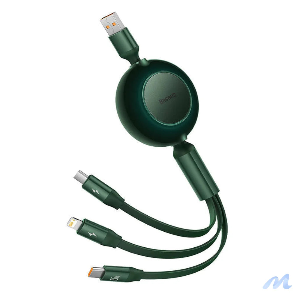 Baseus Bright Mirror 3, USB 3-in-1 cable for micro USB / USB-C / Lightning 66W / 2A 1.1m (Green)