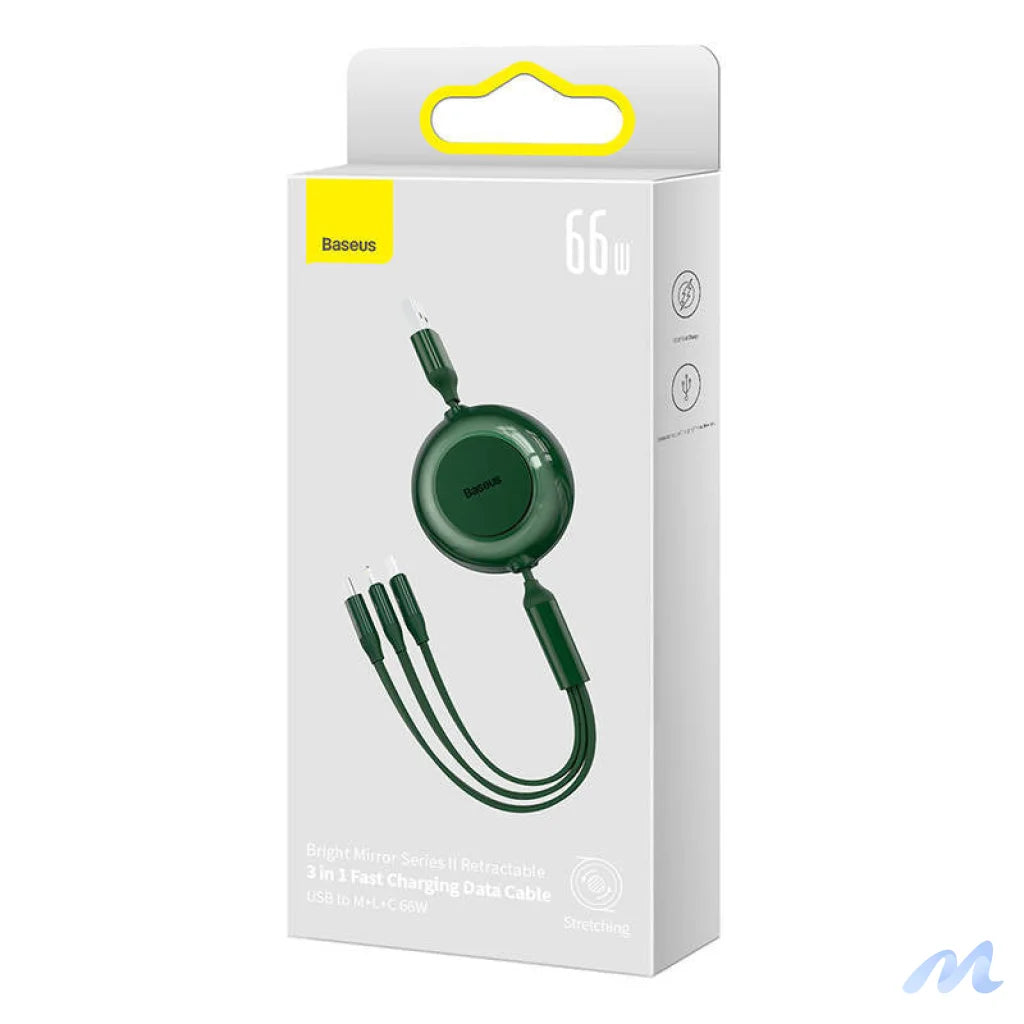 Baseus Bright Mirror 3, USB 3-in-1 cable for micro USB / USB-C / Lightning 66W / 2A 1.1m (Green)