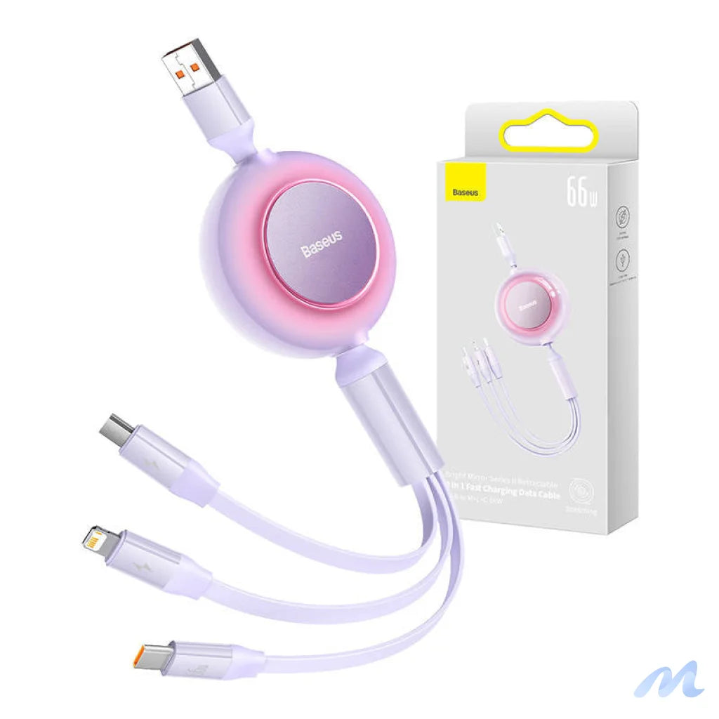 Baseus Bright Mirror 3, USB 3-in-1 cable for micro USB / USB-C / Lightning 66W / 2A 1.1m (Purple)