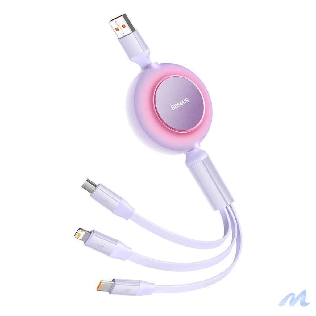 Baseus Bright Mirror 3, USB 3-in-1 cable for micro USB / USB-C / Lightning 66W / 2A 1.1m (Purple)