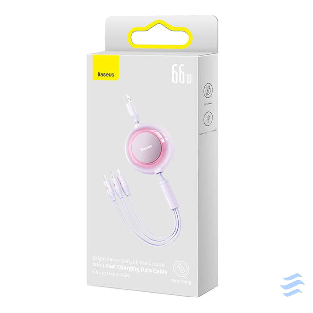 Baseus Bright Mirror 3 USB 3 in 1 cable for micro USB / USB C / Lightning 66W / 2A 1.1m (Purple) Combo Cables