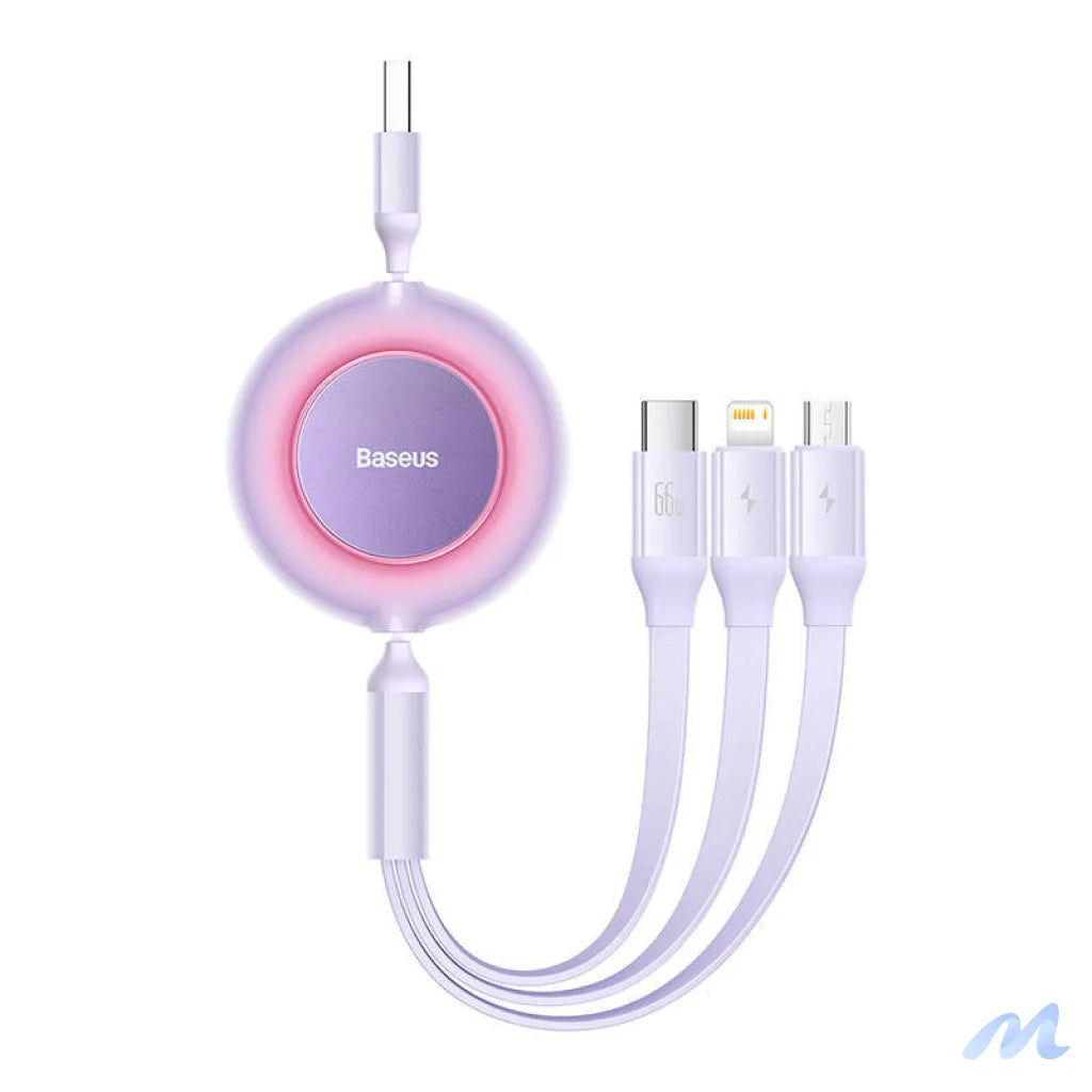 Baseus Bright Mirror 3, USB 3-in-1 cable for micro USB / USB-C / Lightning 66W / 2A 1.1m (Purple)