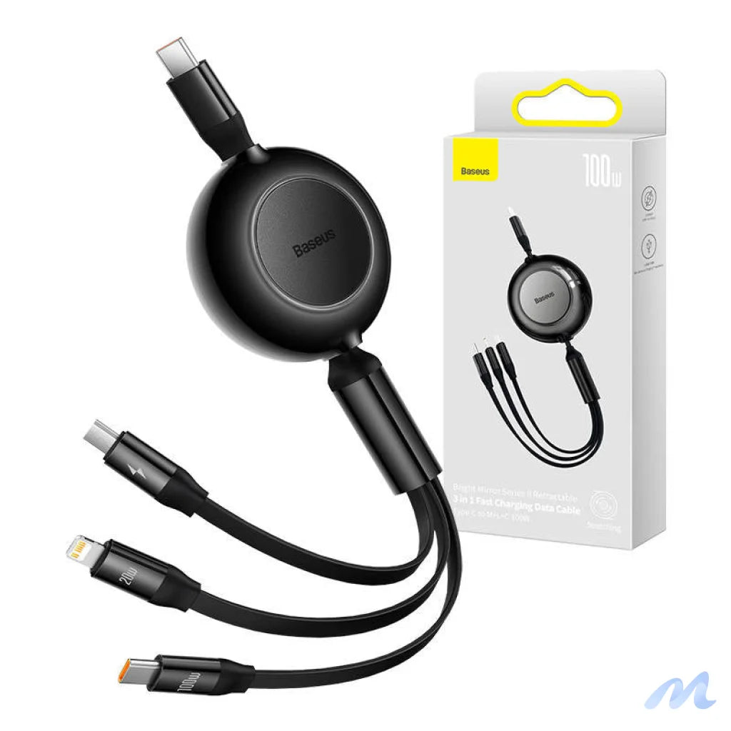 Baseus Bright Mirror 4, USB-C 3-in-1 cable for micro USB / USB-C / Lightning 100W / 3.5A 1.1m (Black)