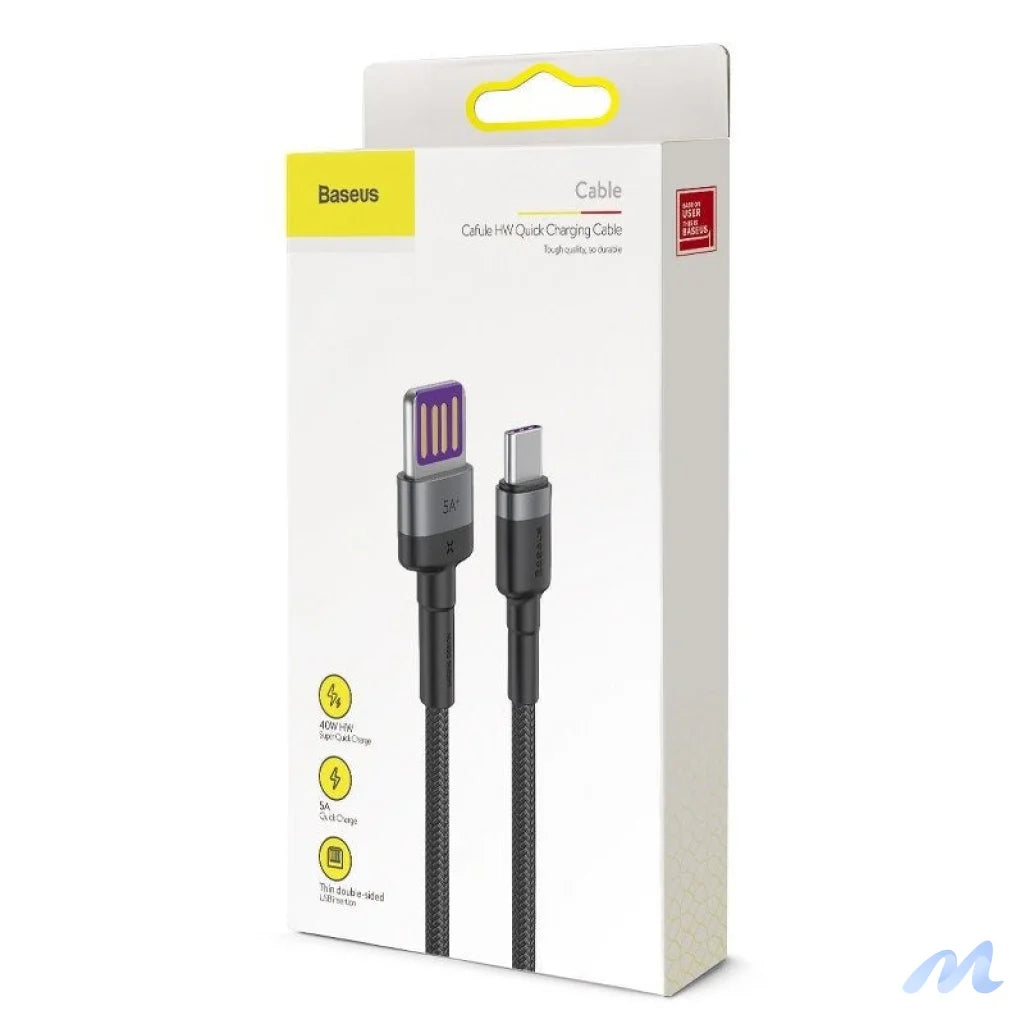 Baseus Cafule USB-C Cable Huawei SuperCharge, QC 3.0, 5A 1m (Black+Gray)