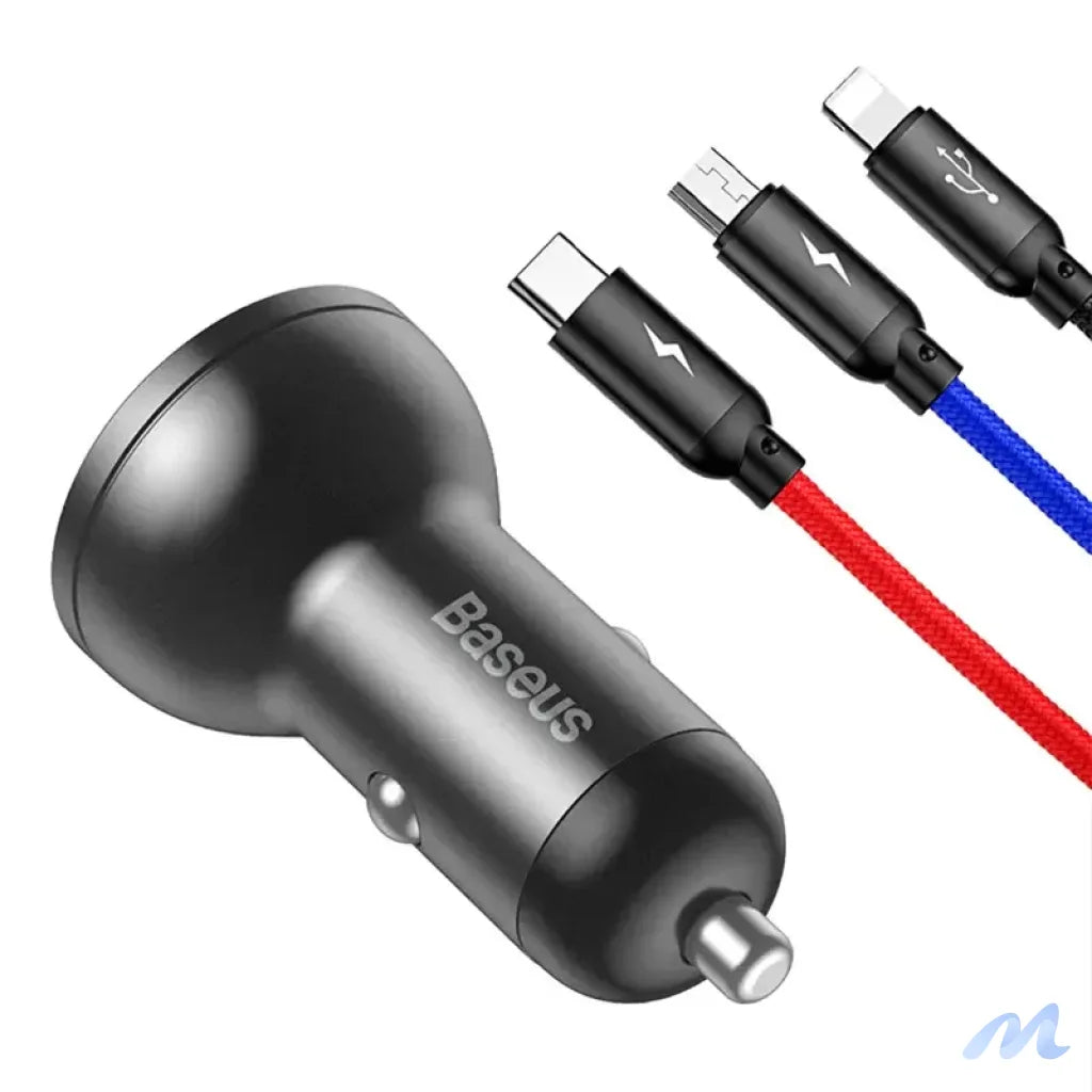 Baseus Car Charger with display 24W + Cable USB 3in1 Baseus Three Primary Colors 1,2m