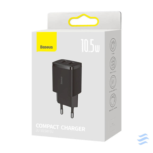 Baseus Compact Quick Charger 2x USB 10.5W (black) mains chargers