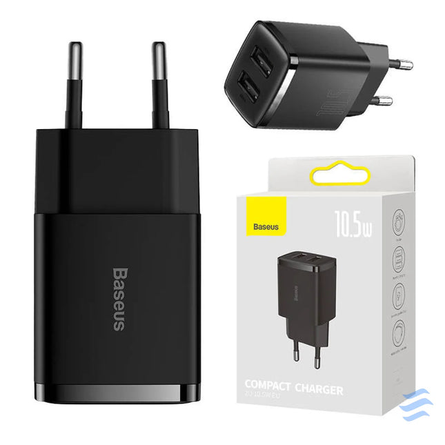 Baseus Compact Quick Charger 2x USB 10.5W (black) mains chargers